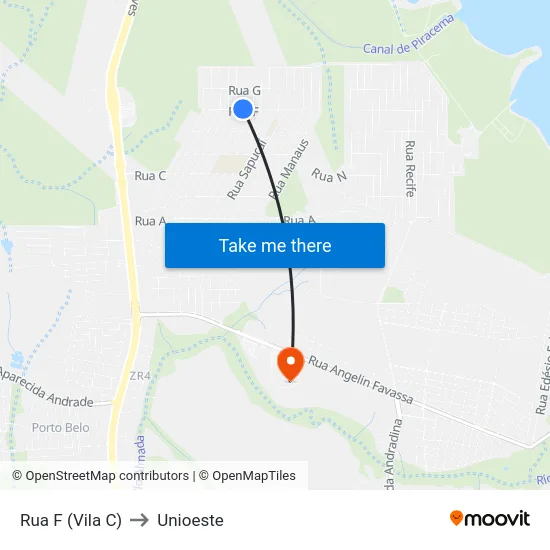 Rua F (Vila C) to Unioeste map