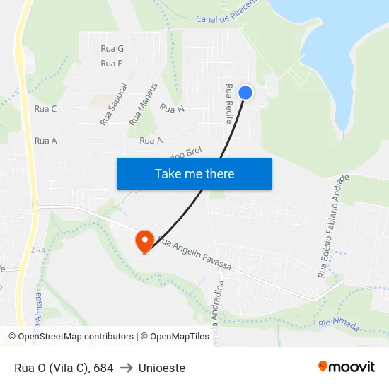 Rua O (Vila C), 684 to Unioeste map