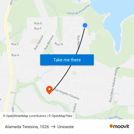 Alameda Teresina, 1026 to Unioeste map