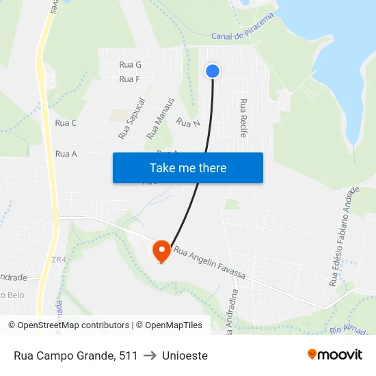 Rua Campo Grande, 511 to Unioeste map