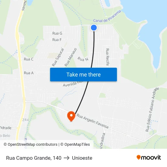 Rua Campo Grande, 140 to Unioeste map
