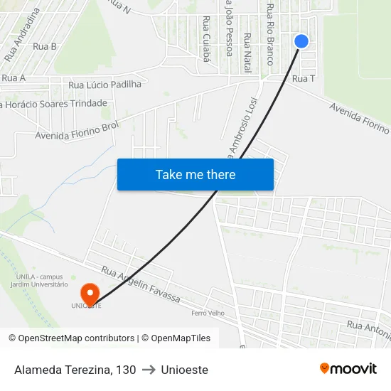 Alameda Terezina, 130 to Unioeste map