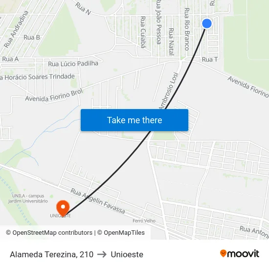 Alameda Terezina, 210 to Unioeste map