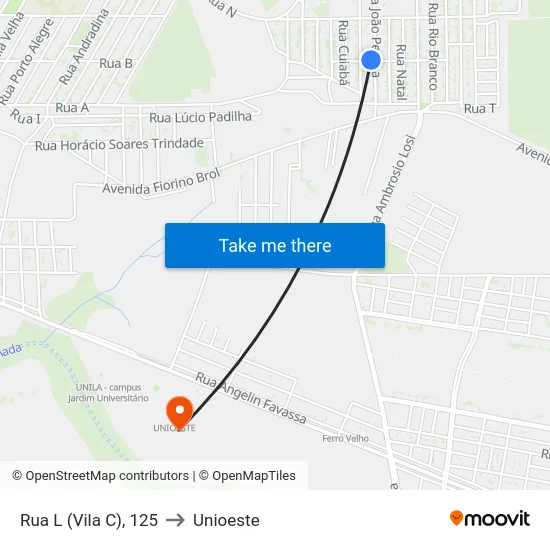 Rua L (Vila C), 125 to Unioeste map