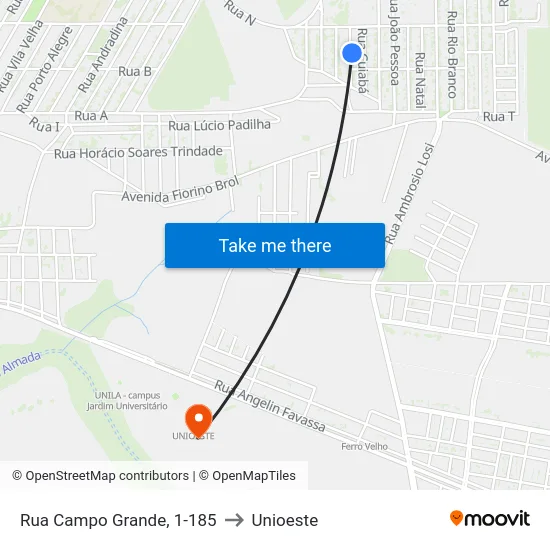 Rua Campo Grande, 1-185 to Unioeste map