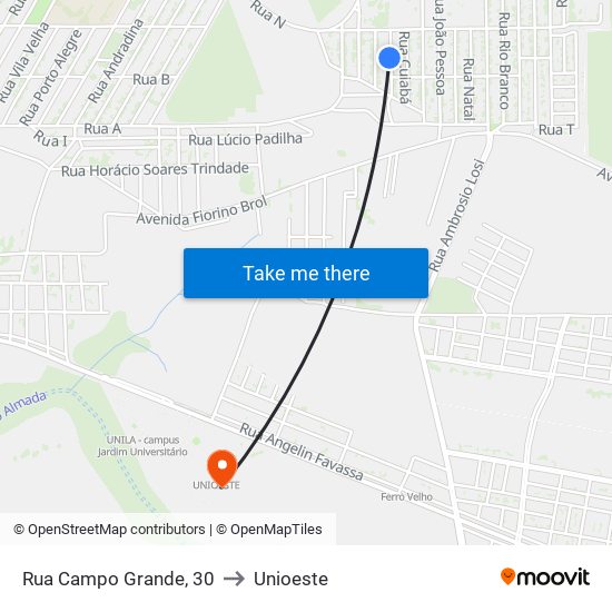 Rua Campo Grande, 30 to Unioeste map