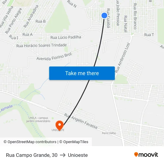 Rua Campo Grande, 30 to Unioeste map