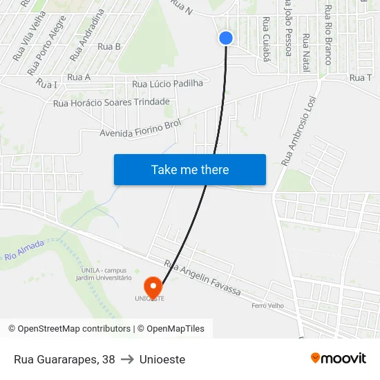 Rua Guararapes, 38 to Unioeste map