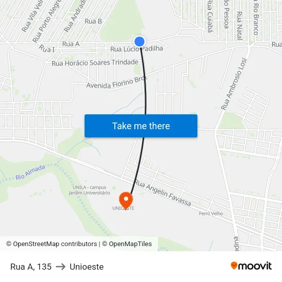 Rua A, 135 to Unioeste map