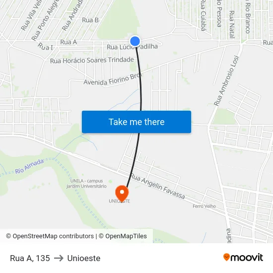 Rua A, 135 to Unioeste map