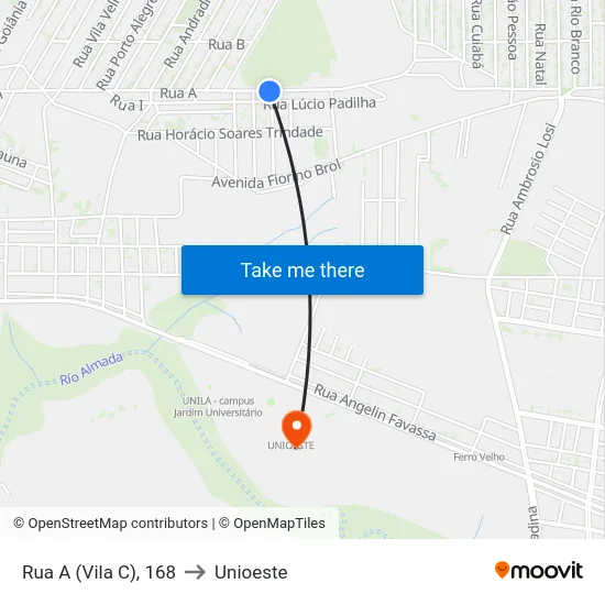 Rua A (Vila C), 168 to Unioeste map