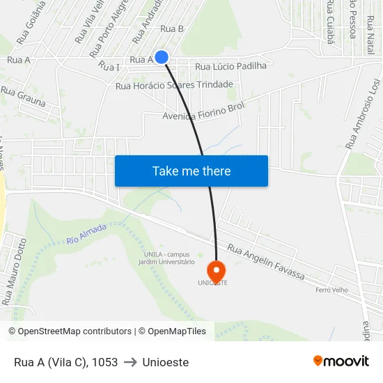 Rua A (Vila C), 1053 to Unioeste map