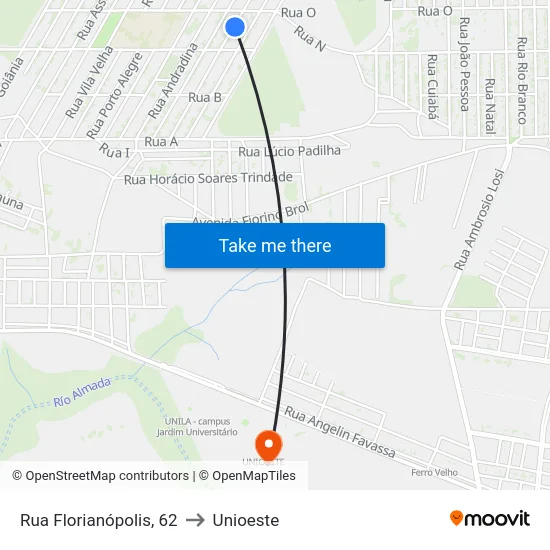 Rua Florianópolis, 62 to Unioeste map