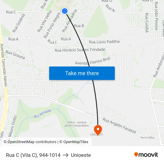 Rua C (Vila C), 944-1014 to Unioeste map