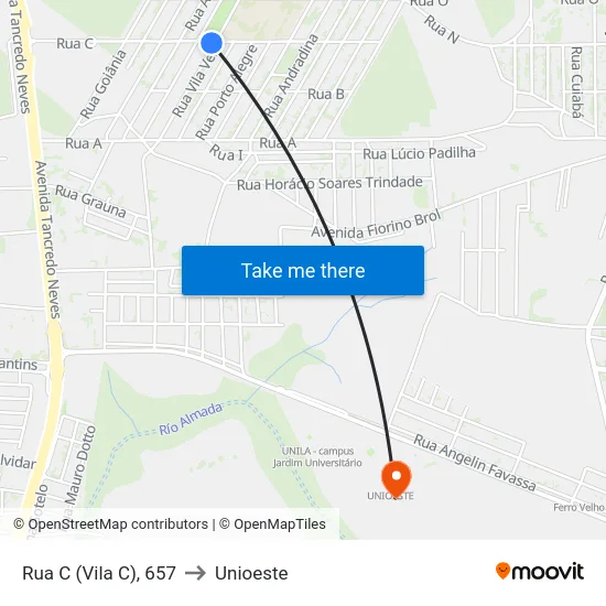 Rua C (Vila C), 657 to Unioeste map