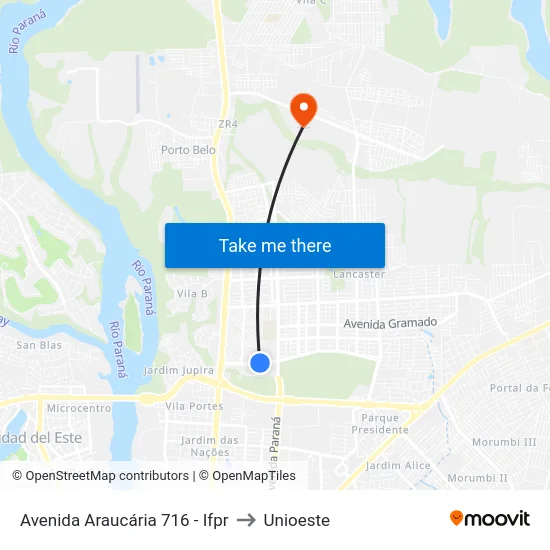 Avenida Araucária 716 - Ifpr to Unioeste map