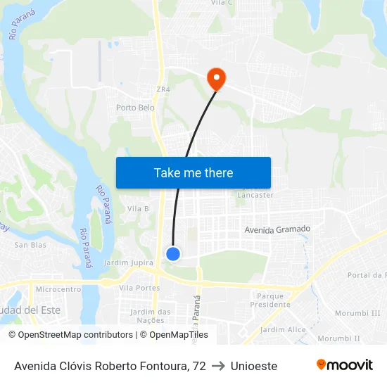 Avenida Clóvis Roberto Fontoura, 72 to Unioeste map