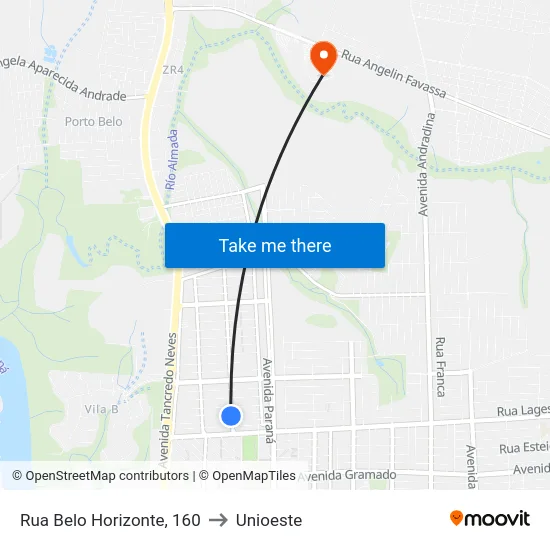 Rua Belo Horizonte, 160 to Unioeste map