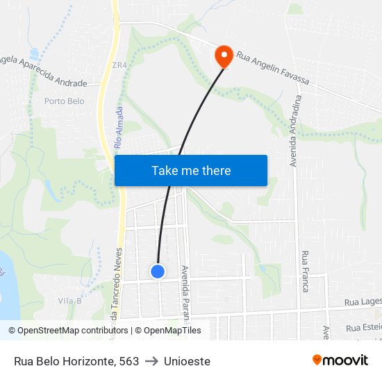 Rua Belo Horizonte, 563 to Unioeste map