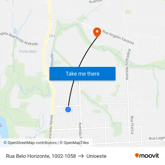Rua Belo Horizonte, 1002-1058 to Unioeste map