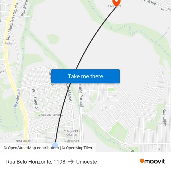 Rua Belo Horizonte, 1198 to Unioeste map