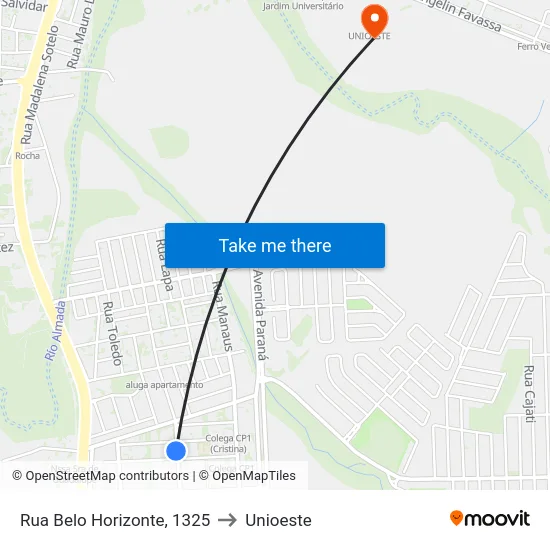 Rua Belo Horizonte, 1325 to Unioeste map