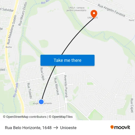 Rua Belo Horizonte, 1648 to Unioeste map