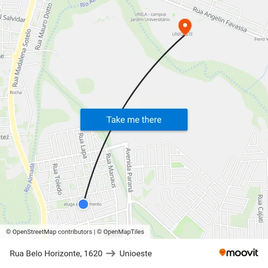 Rua Belo Horizonte, 1620 to Unioeste map