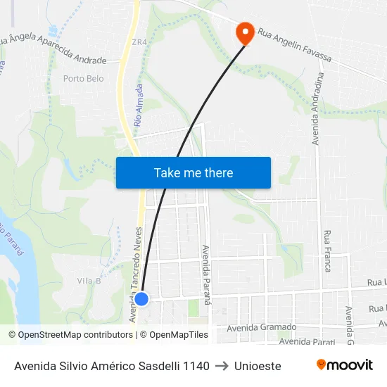 Avenida Silvio Américo Sasdelli 1140 to Unioeste map