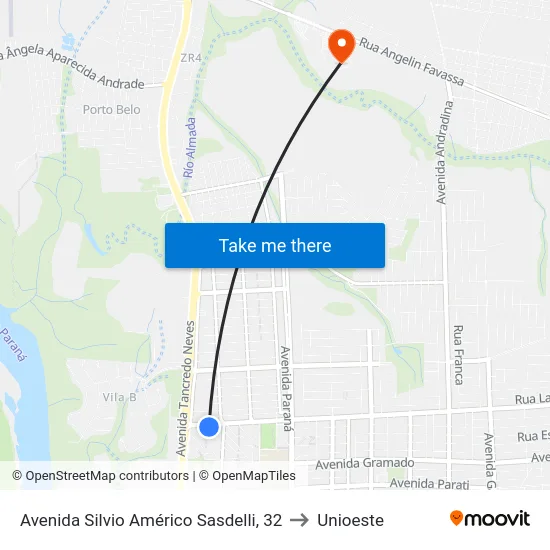 Avenida Silvio Américo Sasdelli, 32 to Unioeste map