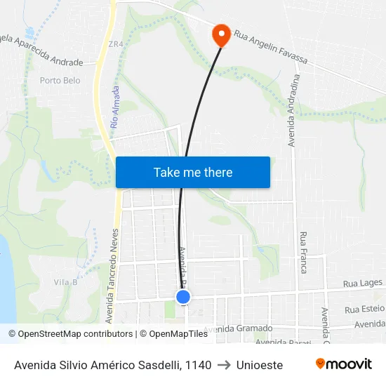 Avenida Silvio Américo Sasdelli, 1140 to Unioeste map