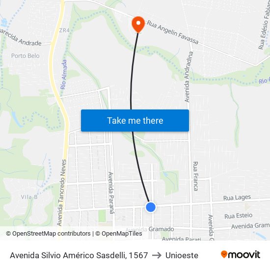 Avenida Silvio Américo Sasdelli, 1567 to Unioeste map