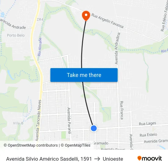 Avenida Silvio Américo Sasdelli, 1591 to Unioeste map