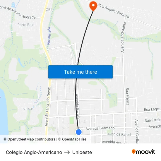 Colégio Anglo-Americano to Unioeste map