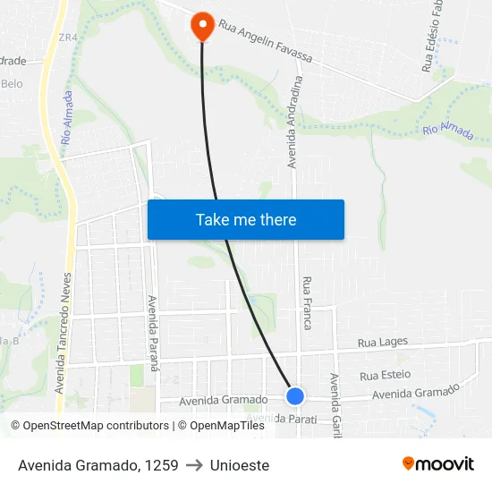 Avenida Gramado, 1259 to Unioeste map