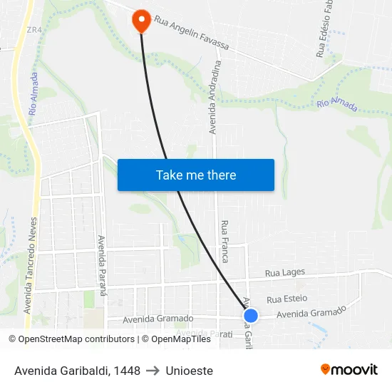 Avenida Garibaldi, 1448 to Unioeste map