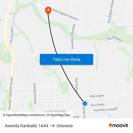 Avenida Garibaldi, 1644 to Unioeste map