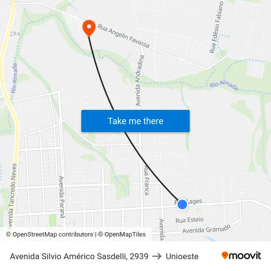 Avenida Silvio Américo Sasdelli, 2939 to Unioeste map