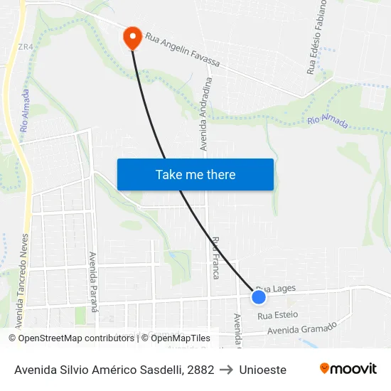 Avenida Silvio Américo Sasdelli, 2882 to Unioeste map