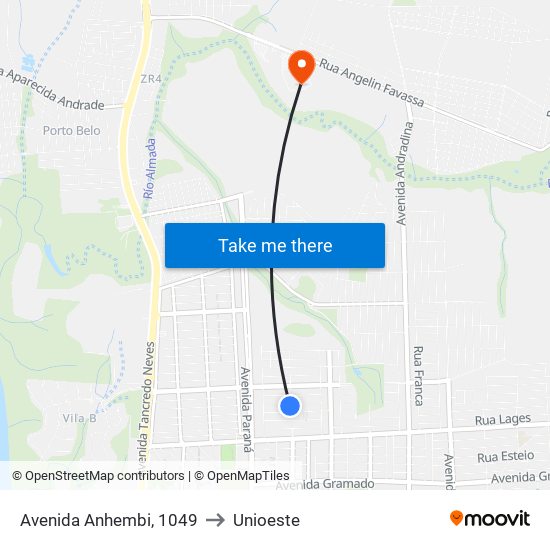 Avenida Anhembi, 1049 to Unioeste map