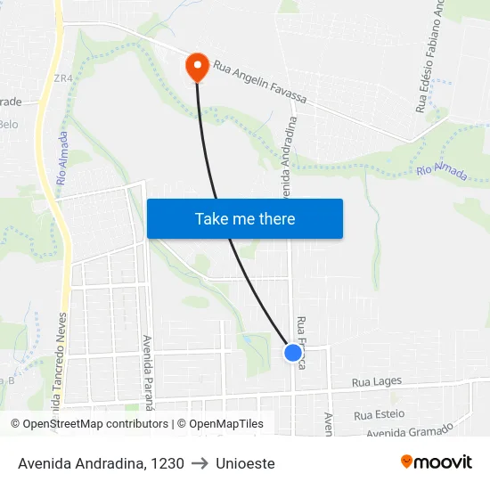 Avenida Andradina, 1230 to Unioeste map