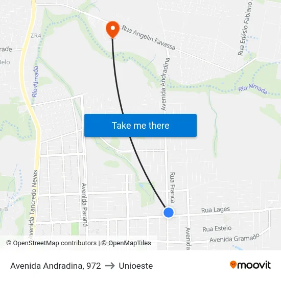 Avenida Andradina, 972 to Unioeste map