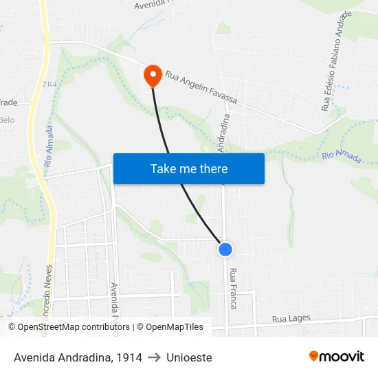 Avenida Andradina, 1914 to Unioeste map