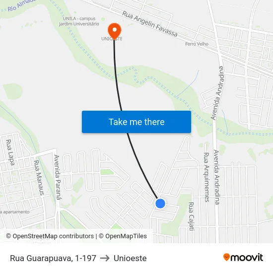 Rua Guarapuava, 1-197 to Unioeste map