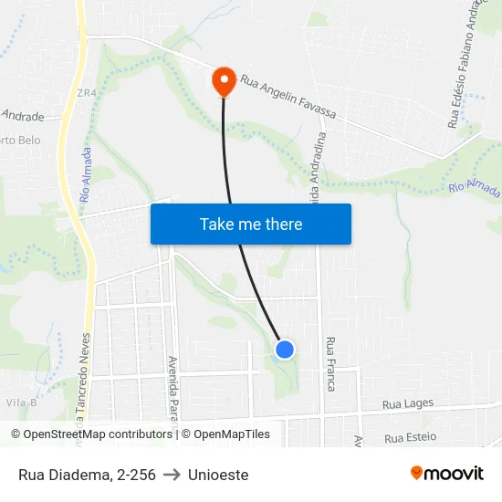 Rua Diadema, 2-256 to Unioeste map