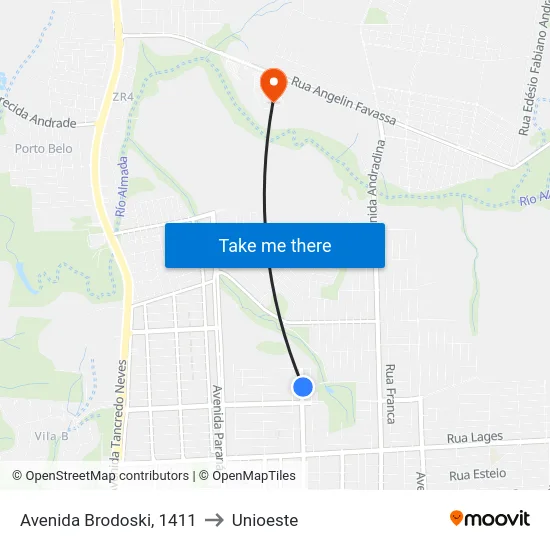 Avenida Brodoski, 1411 to Unioeste map