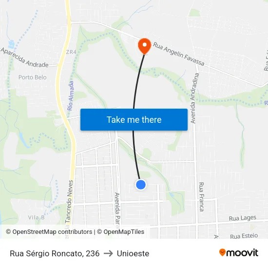Rua Sérgio Roncato, 236 to Unioeste map