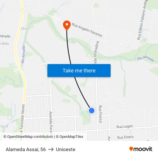 Alameda Assaí, 56 to Unioeste map