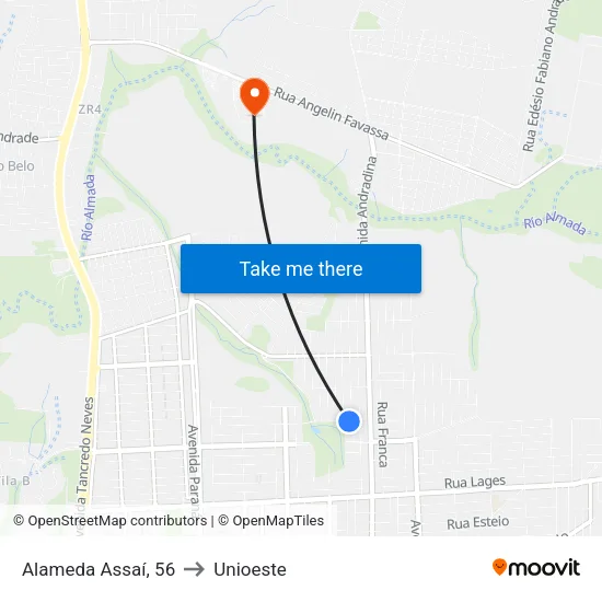 Alameda Assaí, 56 to Unioeste map