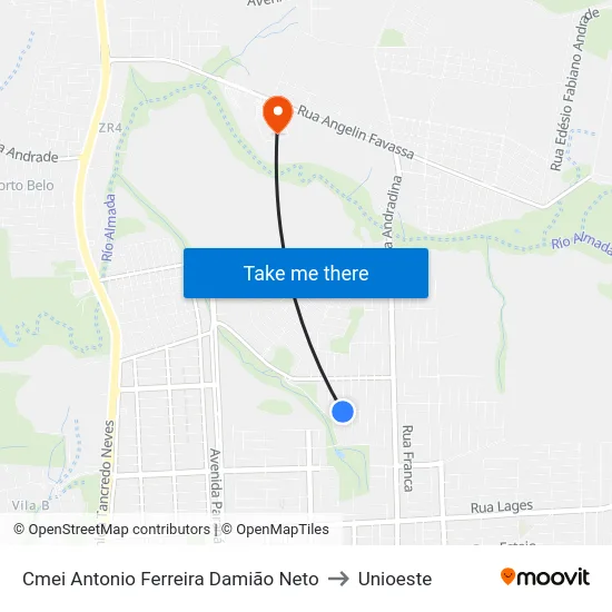 Cmei Antonio Ferreira Damião Neto to Unioeste map